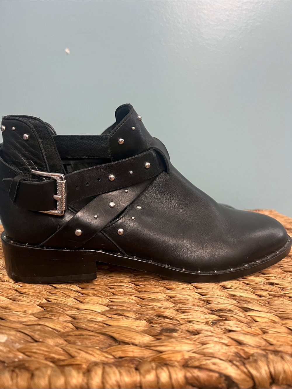 Halogen Black Stud-Accent Leather Ankle Booties sz 6 1/2 - Picture 2 of 16